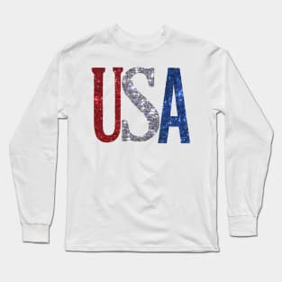 USA Glitter Font Sticker Long Sleeve T-Shirt